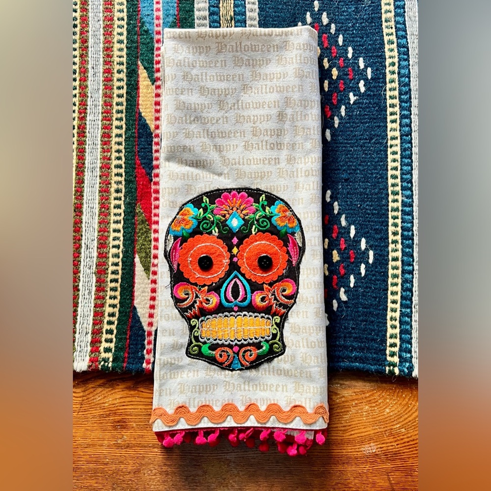 Colorful Sugar Skull Embroidered Hand Towel